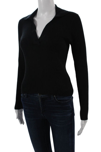 Rails Unisex Pullover Sweater Black Collared Long Sleeve Classic Size 2XS