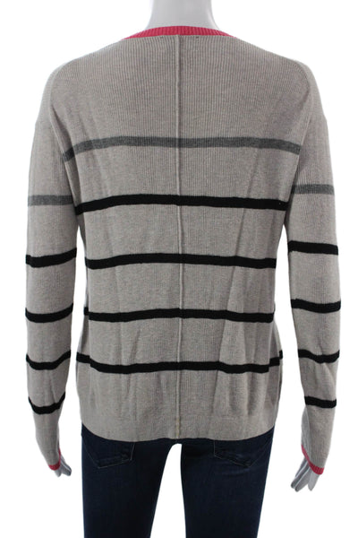 L T Unisex Beige Striped V-Neck Pullover 95% Cotton 5% Cashmere Size XS