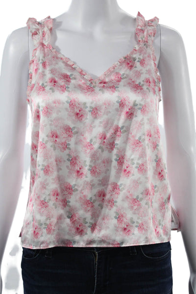 Cami NYC Women Pink Silk Floral V-Neck Camisole Sleeveless Size XS