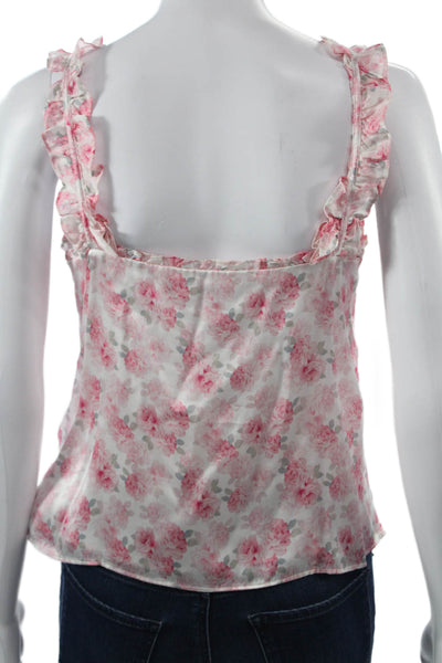 Cami NYC Women Pink Silk Floral V-Neck Camisole Sleeveless Size XS