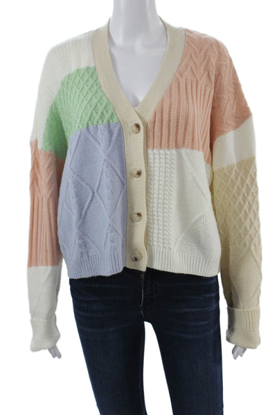 Storia Unisex Beige V-Neck Cardigan Button 100% Acrylic Long Sleeve Size M