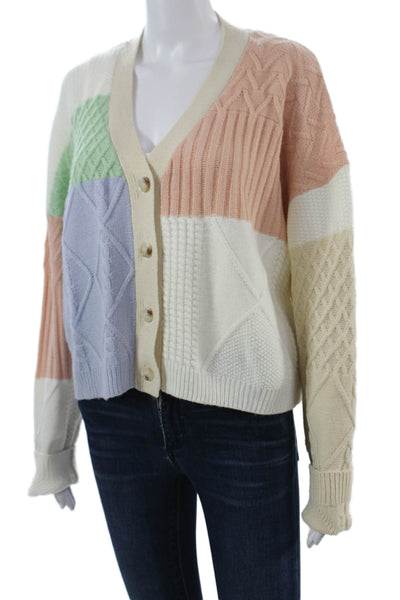 Storia Unisex Beige V-Neck Cardigan Button 100% Acrylic Long Sleeve Size M