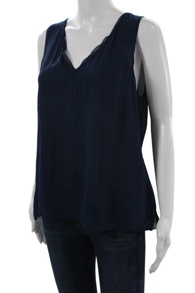 Ecru Womens Basic V Neck Sleeveless Tank Dark Blue 100% Viscose Size L