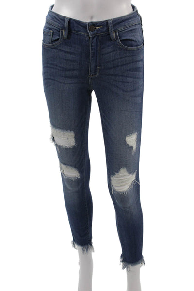 Hidden Women Ankle Skinny Jeans Dark Blue Mid Rise Grunge Size 27