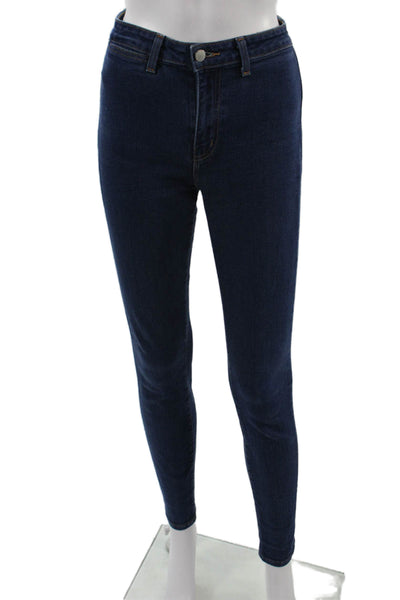 L'Agence Womens Dark Blue Skinny Ankle Jeans Mid Rise Button Size 27