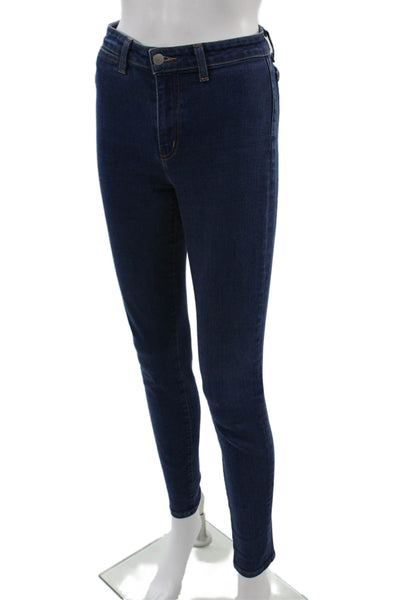 L'Agence Womens Dark Blue Skinny Ankle Jeans Mid Rise Button Size 27