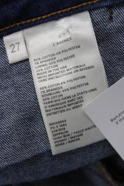 L'Agence Womens Dark Blue Skinny Ankle Jeans Mid Rise Button Size 27