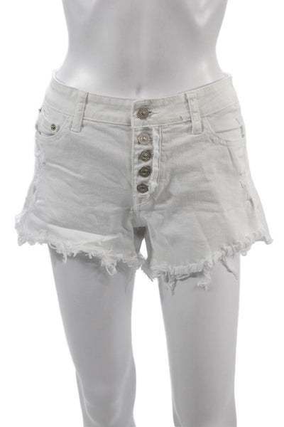 Just USA Unisex White Beach Button Shorts 99% Cotton 1% Spandex Size M