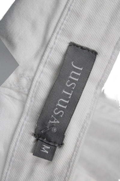 Just USA Unisex White Beach Button Shorts 99% Cotton 1% Spandex Size M