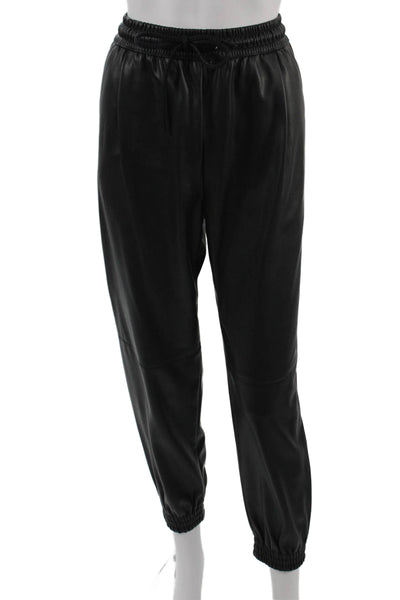 Zara Unisex Jogger Pants Black Drawstring PU Biker Size M