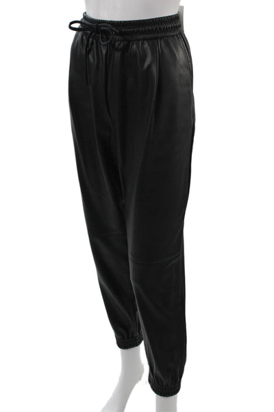 Zara Unisex Jogger Pants Black Drawstring PU Biker Size M