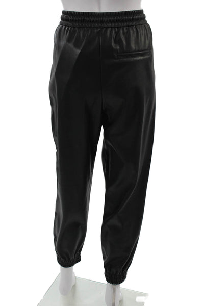 Zara Unisex Jogger Pants Black Drawstring PU Biker Size M