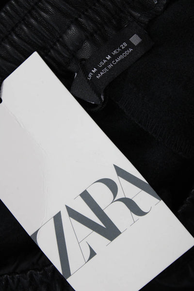 Zara Unisex Jogger Pants Black Drawstring PU Biker Size M