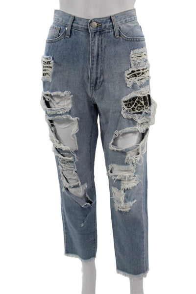 Just Black Denim Women Boyfriend Cropped Jeans Light Blue Mid Rise Size 28