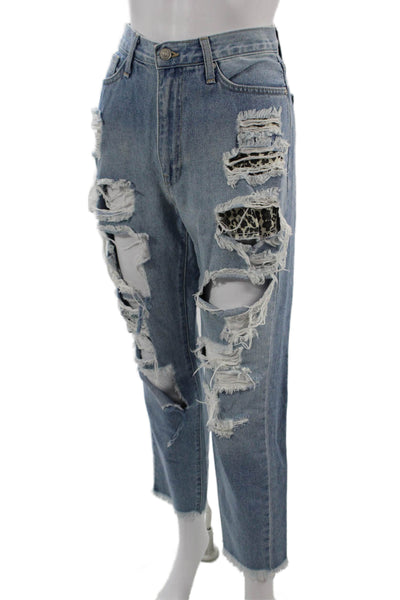 Just Black Denim Women Boyfriend Cropped Jeans Light Blue Mid Rise Size 28