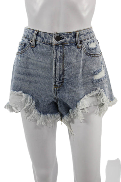 Hidden Unisex Blue Cotton 90s Shorts Button Closure Size L
