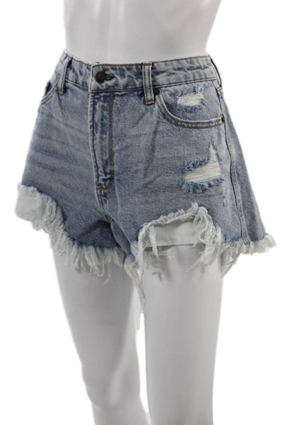 Hidden Unisex Blue Cotton 90s Shorts Button Closure Size L