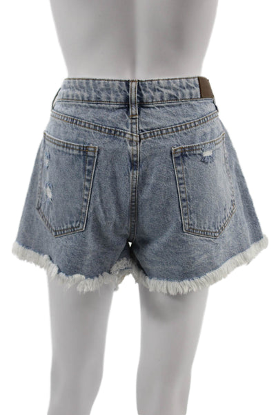 Hidden Unisex Blue Cotton 90s Shorts Button Closure Size L