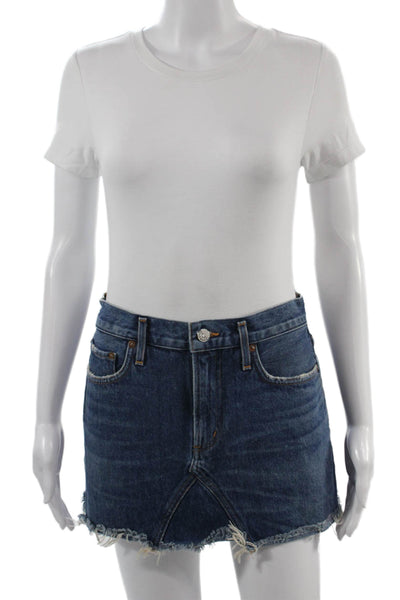 Agolde Women Mini Skirt Dark Blue Cotton Solid Short Size 29