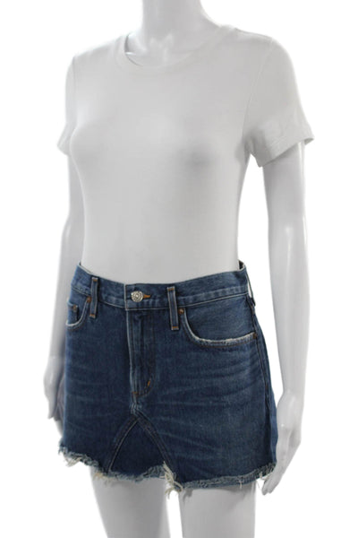 Agolde Women Mini Skirt Dark Blue Cotton Solid Short Size 29