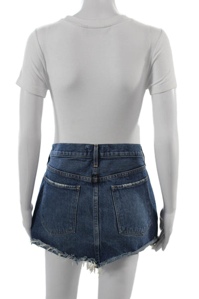 Agolde Women Mini Skirt Dark Blue Cotton Solid Short Size 29