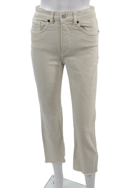 Zara Womens Ankle Cropped Pants Beige Cotton Blend Mid Rise Size 4