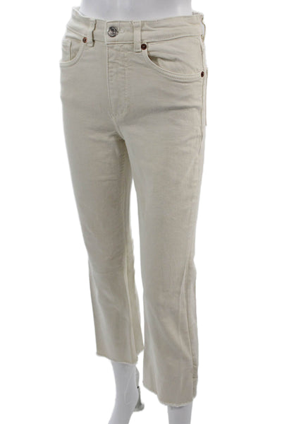 Zara Womens Ankle Cropped Pants Beige Cotton Blend Mid Rise Size 4
