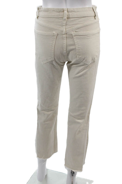 Zara Womens Ankle Cropped Pants Beige Cotton Blend Mid Rise Size 4