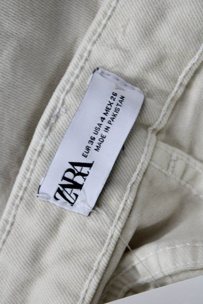 Zara Womens Ankle Cropped Pants Beige Cotton Blend Mid Rise Size 4