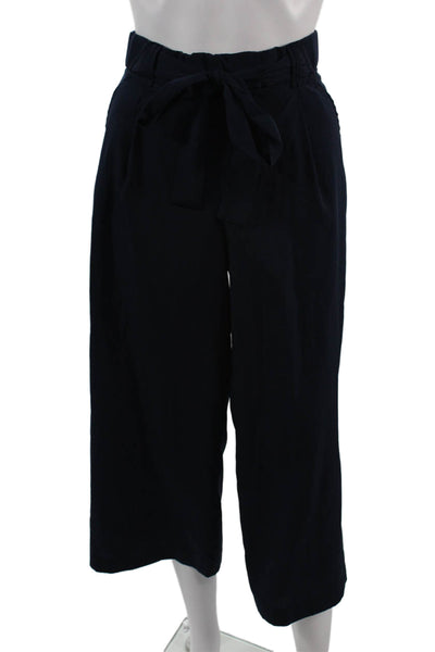 Zara Womens Cropped Paperbag Pants Dark Blue Polyester Drawstring Size S