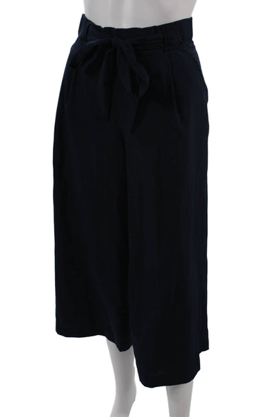Zara Womens Cropped Paperbag Pants Dark Blue Polyester Drawstring Size S