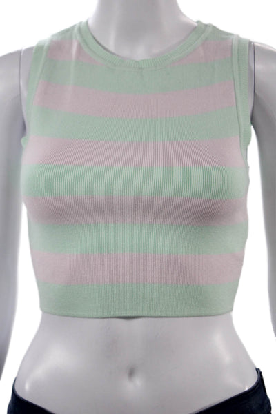 Zara Women Cropped Striped Tank Green Size S