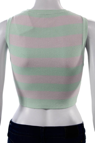 Zara Women Cropped Striped Tank Green Size S
