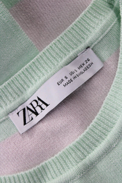 Zara Women Cropped Striped Tank Green Size S