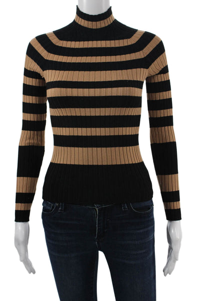Zara Unisex Pullover Striped Mock Neck Long Sleeve Beige Viscose Nylon Size S