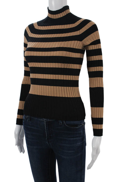 Zara Unisex Pullover Striped Mock Neck Long Sleeve Beige Viscose Nylon Size S