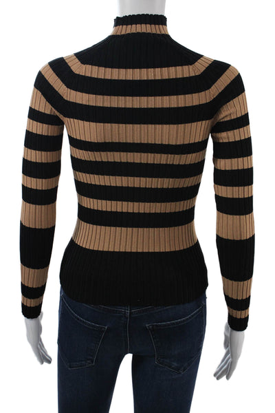 Zara Unisex Pullover Striped Mock Neck Long Sleeve Beige Viscose Nylon Size S