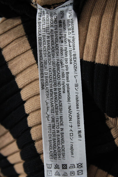 Zara Unisex Pullover Striped Mock Neck Long Sleeve Beige Viscose Nylon Size S