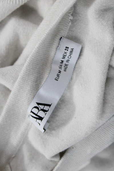Zara Unisex White Crew Neck Pullover Sweater Long Sleeve Size M