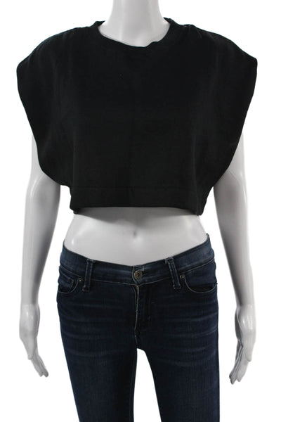 Zara Womens Cropped Black Crew Neck Short Sleeve T-Shirt 80s Size S