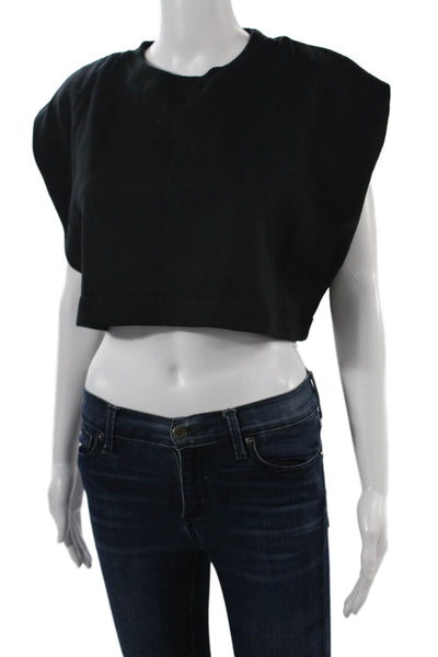 Zara Womens Cropped Black Crew Neck Short Sleeve T-Shirt 80s Size S