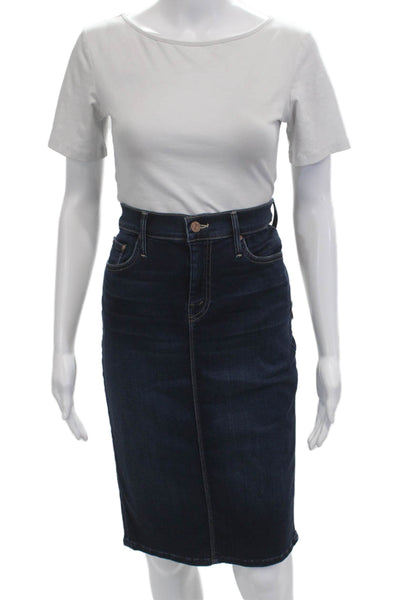 Mother Women Straight Pencil Skirt Dark Blue Midi Cotton Size 28
