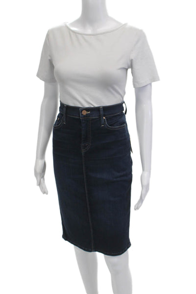 Mother Women Straight Pencil Skirt Dark Blue Midi Cotton Size 28