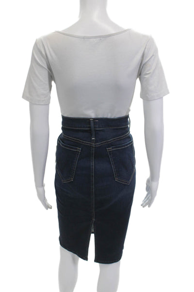 Mother Women Straight Pencil Skirt Dark Blue Midi Cotton Size 28