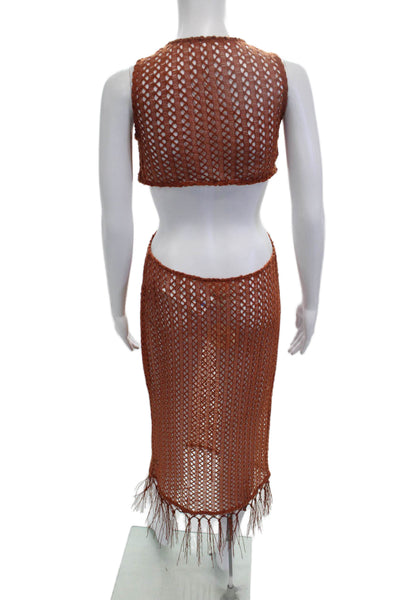 Camila Coelho Womens Brown V-Neck Sleeveless Mid-Calf Dress Hook & Eye Size M