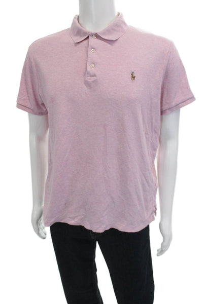 Polo Ralph Lauren Mens Short Sleeves Slim Fit Rugby Shirt Pink Size Large