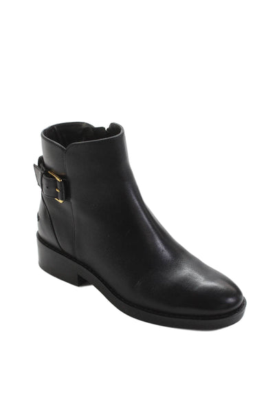 Cole Haan Womens Side Zip Block Heel Leather Ankle Booties Black Size 5