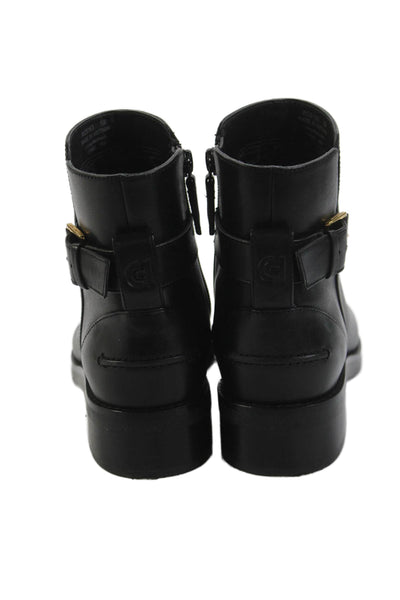 Cole Haan Womens Side Zip Block Heel Leather Ankle Booties Black Size 5