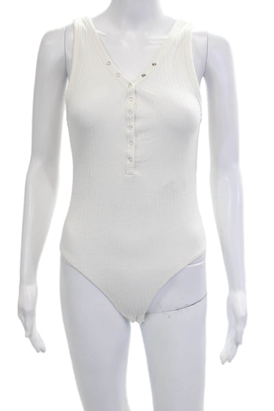 Zara Women White Sleeveless Bodysuit Round Neck Cotton Elastane Size M