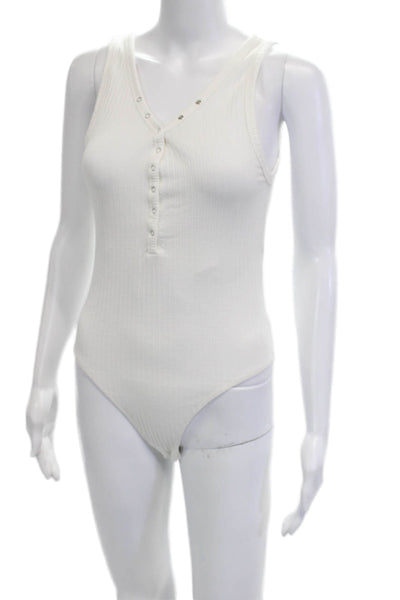 Zara Women White Sleeveless Bodysuit Round Neck Cotton Elastane Size M